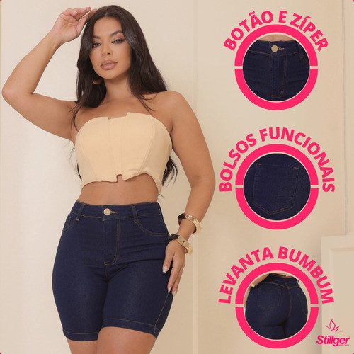 Bermuda Jeans Preto Feminino Modela Bumbum Cintura Alta - Image 5