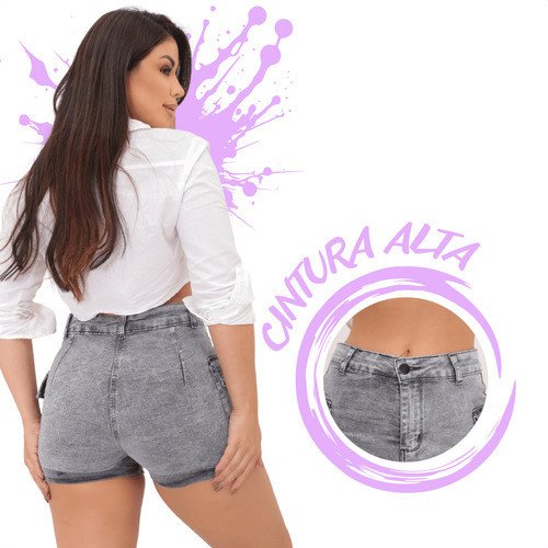 Short Cargo Jeans Feminino Cintura Alta Com Lycra Stillger - Image 6