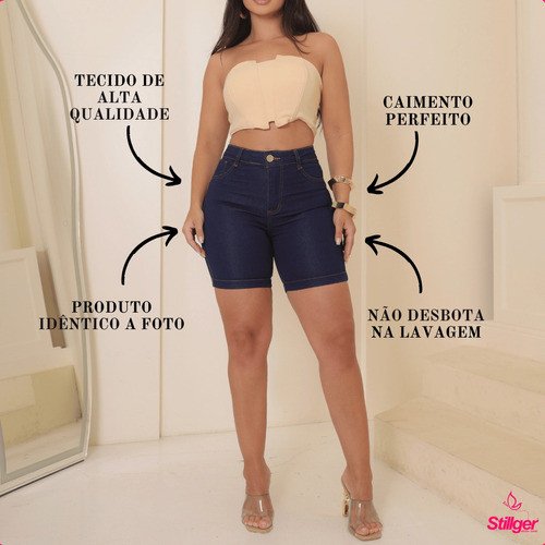 Bermuda Jeans Preto Feminino Modela Bumbum Cintura Alta - Image 6