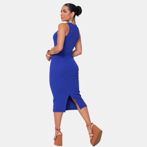 Vestido Feminino Regata Canelado Fenda Costas Veste - Image 3