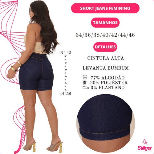 Bermuda Jeans Preto Feminino Modela Bumbum Cintura Alta - Image 8