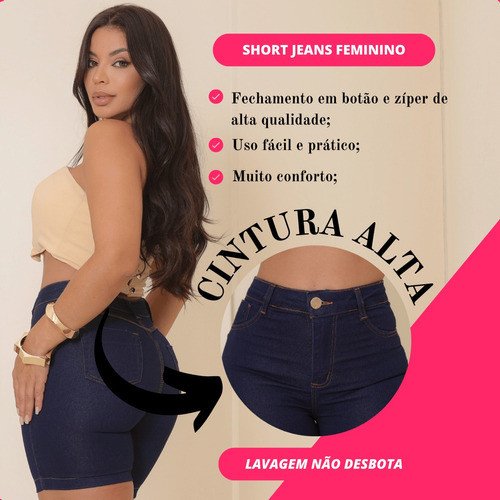 Bermuda Jeans Preto Feminino Modela Bumbum Cintura Alta - Image 7